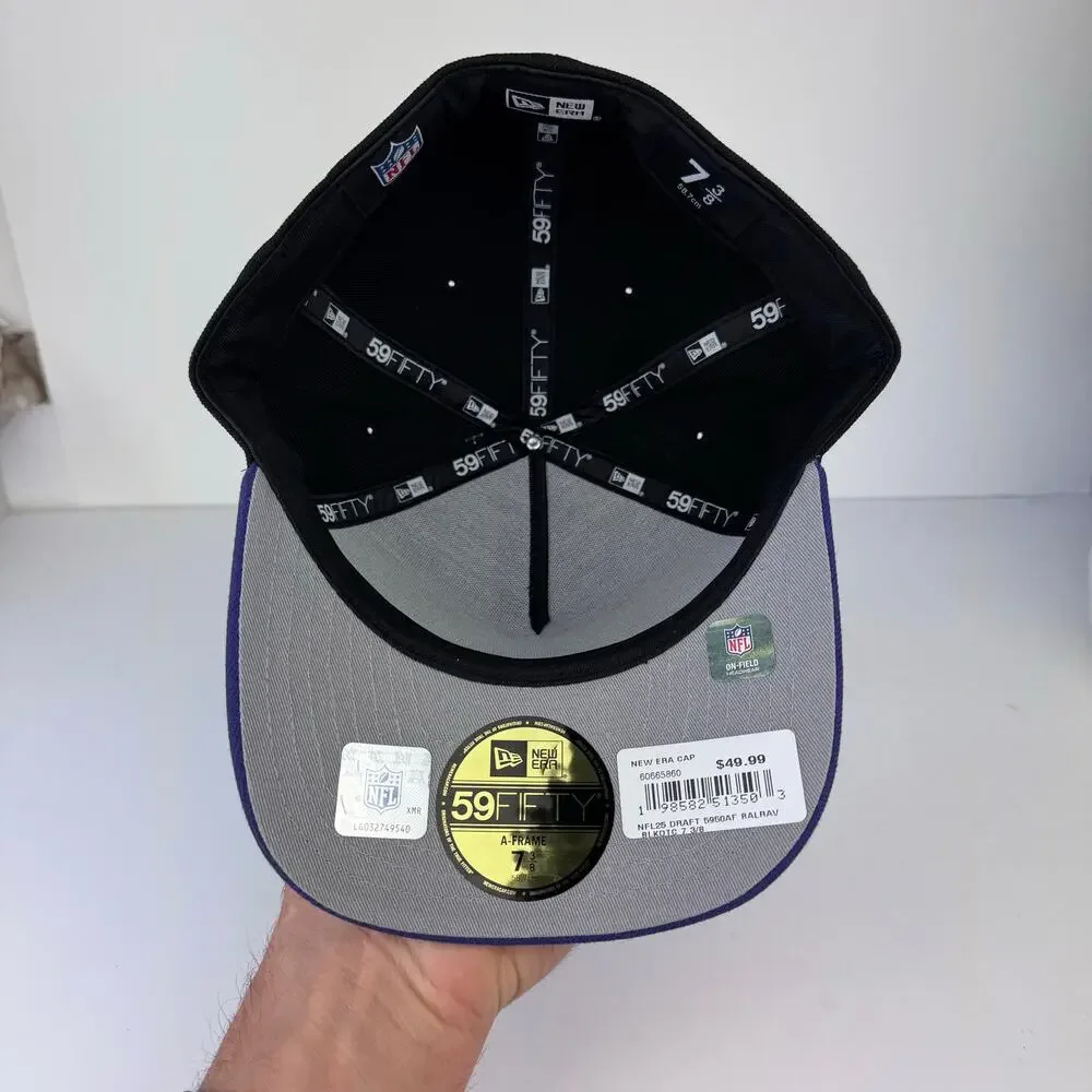 New Era Baltimore Ravens Black 2025 NFL 59FIFTY A Frame Fitted Hat 7 3/8 NEW